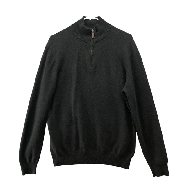 Tahari 100% Cashmere 1/4 Zip Sweater Mens L Black Pullover - Picture 1 of 8